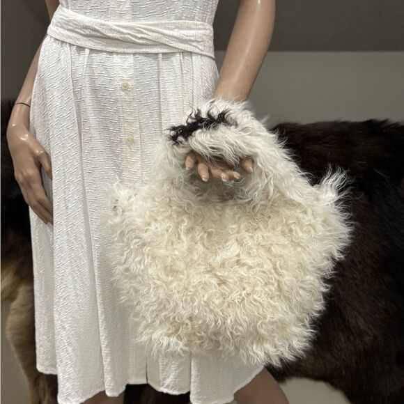 Natural Tigrado Curly Lamb Fur Tote/Handmade Shearling Top Handle Bag/Crossbody - Picture 13 of 16